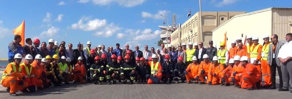 PetroSafe and Mopco conduct a practical exercise for combating marine oil pollution at Damietta Port.